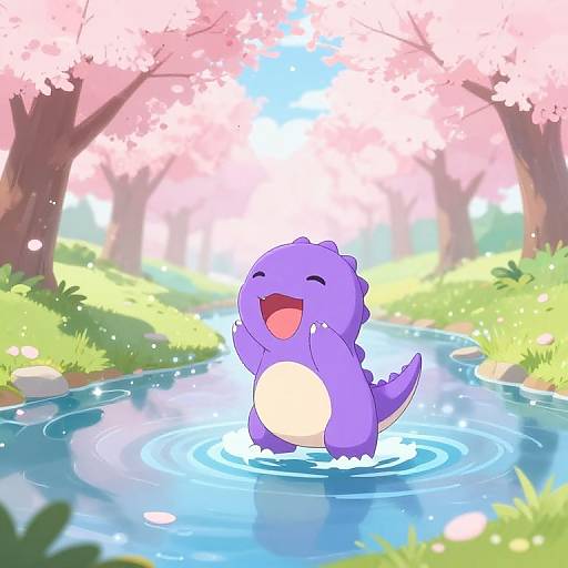 Whimsical Purple Dinosaur Pokemon Scene