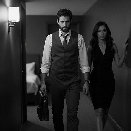 Moody Hallway Encounter in Monochrome