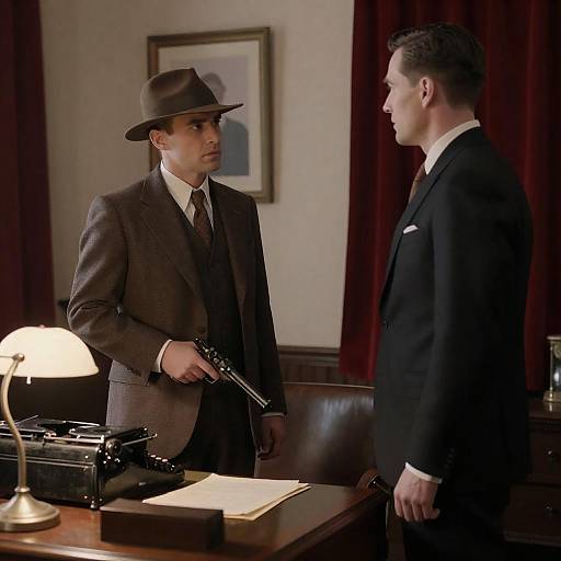 Vintage Office Standoff Between Two Men