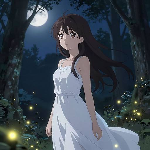 Anime Girl in Moonlit Forest
