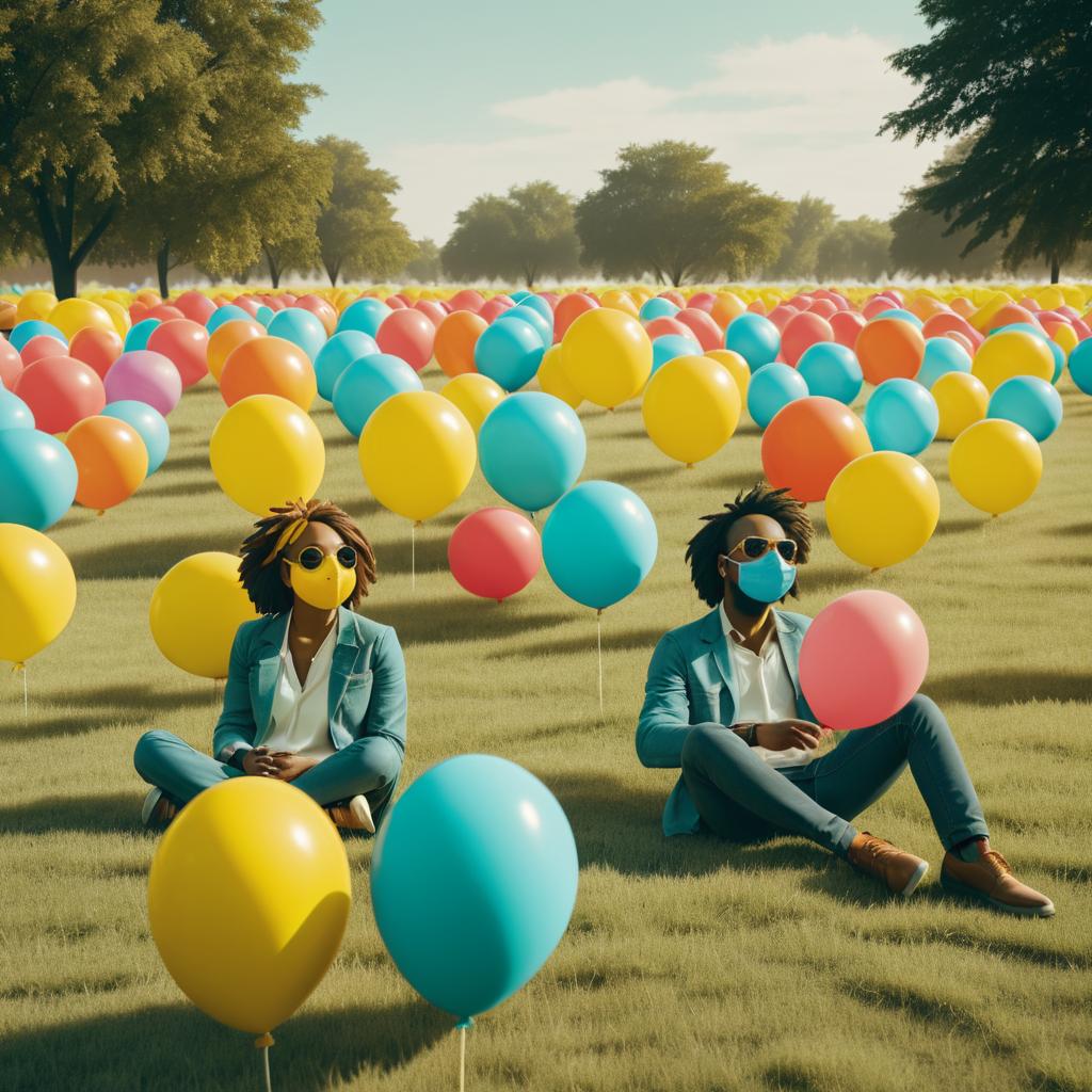 Vibrant Balloon Protest Scene in 2010s Style