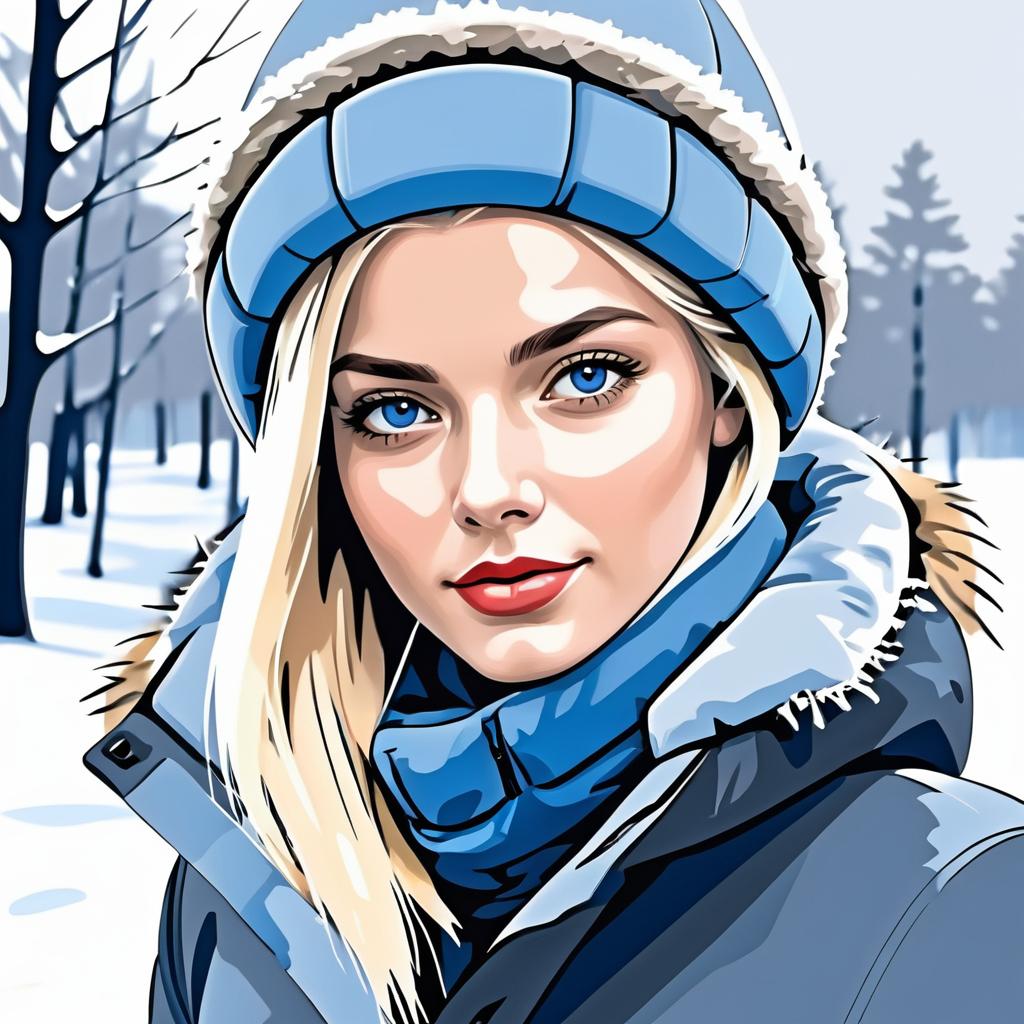 Blonde Woman in Winter Landscape