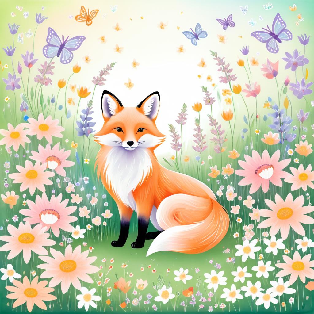 Whimsical Fox in Pastel Flower Garden