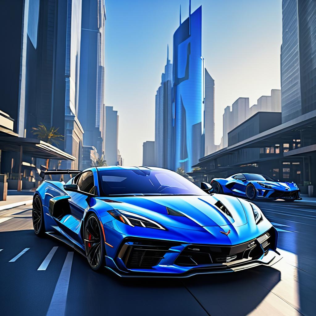 Menacing C8 Corvette ZR1 Over Cityscape