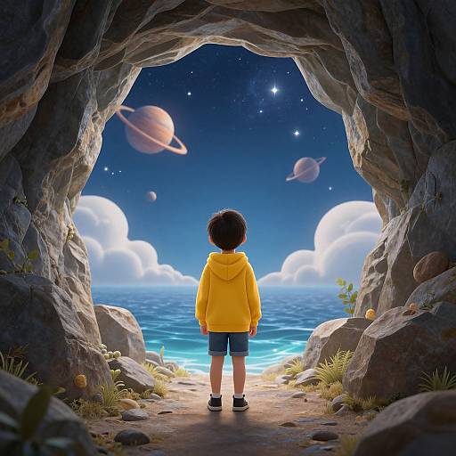 Child Gazing at Fantastical Seascape