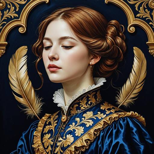 Baroque Style Portrait of Young Woman with Chestnut Hair