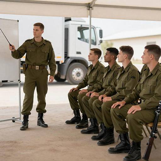 Soldiers Attending Field Briefing Under Tent