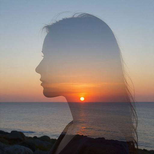 Double Exposure Coastal Sunset Silhouette