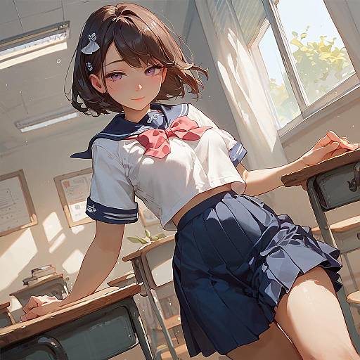 Anime School Girl Smiling Indoors