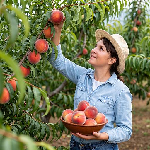 Woman Harvesting Nectarines in Orchard