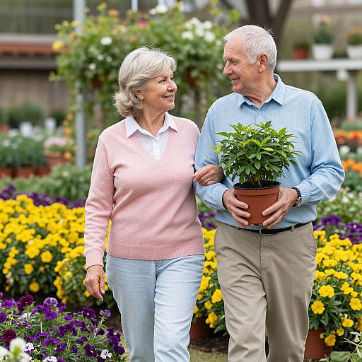 Senior Couple Enjoying Vibrant Garden Walk