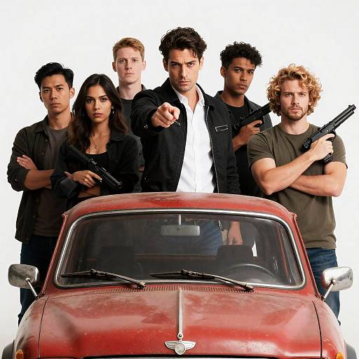 Diverse Group with a Red Truck