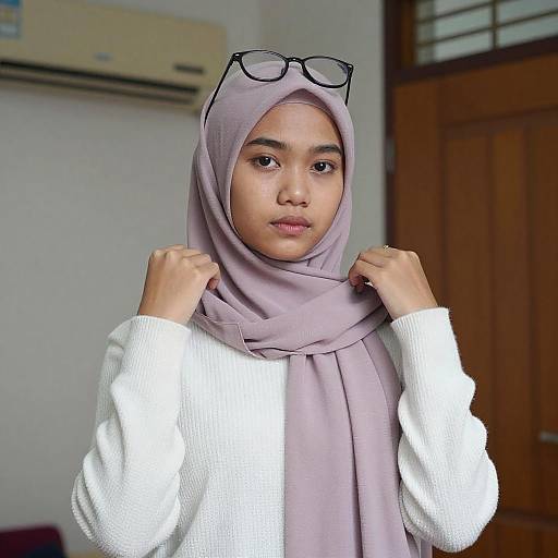 Young Asian Woman Lifting Hijab