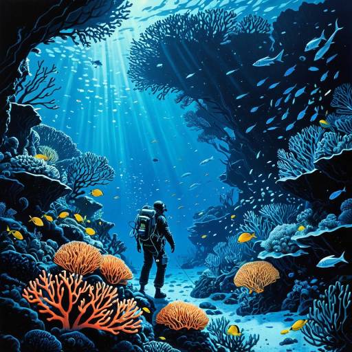 Underwater Explorer in Bioluminescent Coral Reef