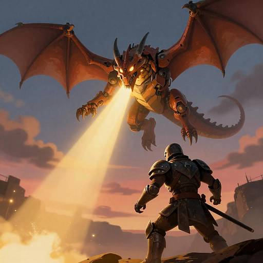 Dramatic Battle with a Mechanical Dragon