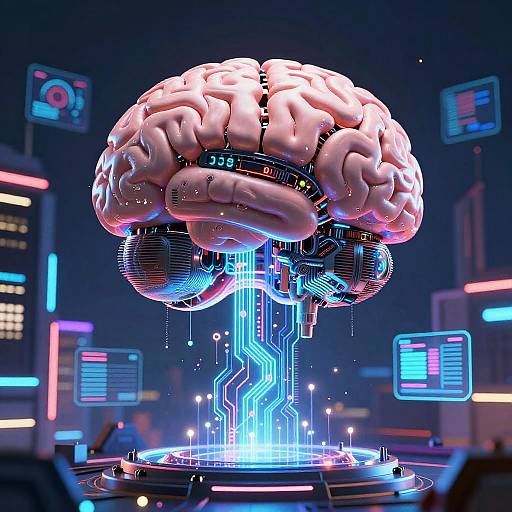 Futuristic Robotic Brain with Digital Data Streams