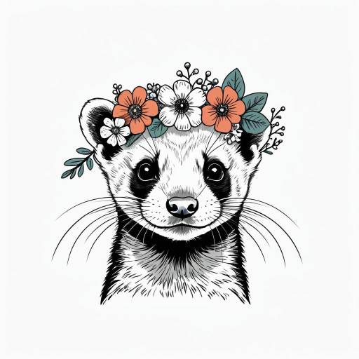 Whimsical Ferret with Floral Crown Illustration