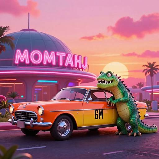 Surreal Neon Futuristic Car Scene