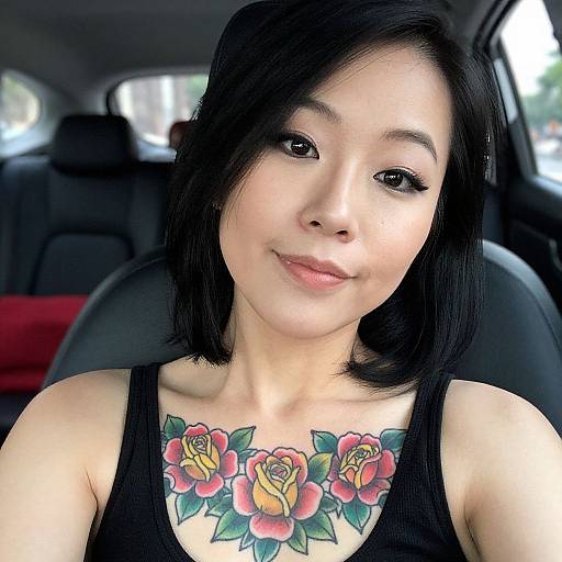 Portrait of Asian Woman with Rose Tattoo