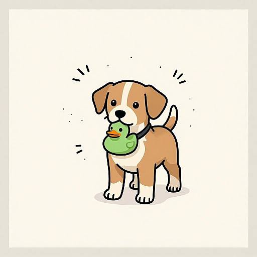 Cute Brown Puppy with Rubber Duck Toy