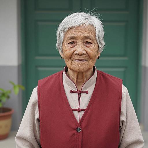 Elderly Asian Woman in Traditional Clothing