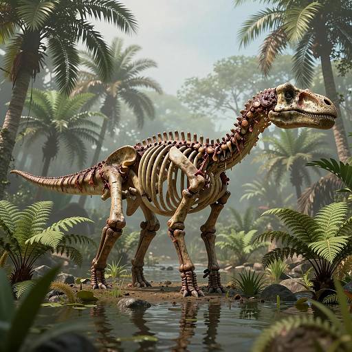 Brachiosaurus Skeleton in Prehistoric Swamp