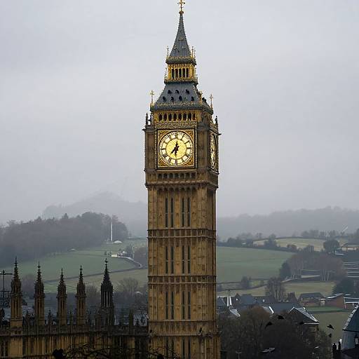 Towering Clock with Swarm of Crows