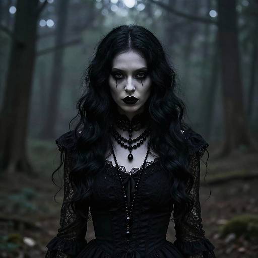 Gothic Woman in Misty Forest