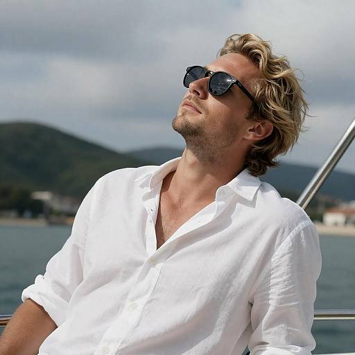 Relaxed Blond Man Against Scenic Background
