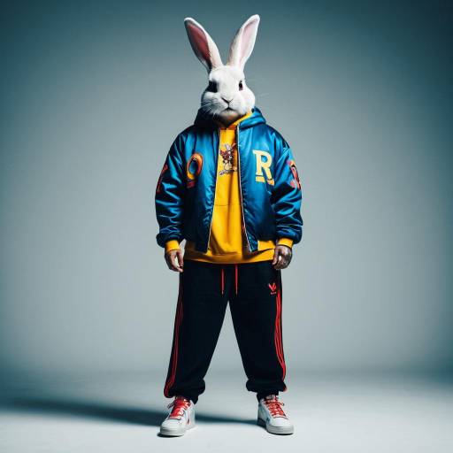 Person Wearing Bunny Mask and Stylish Streetwear