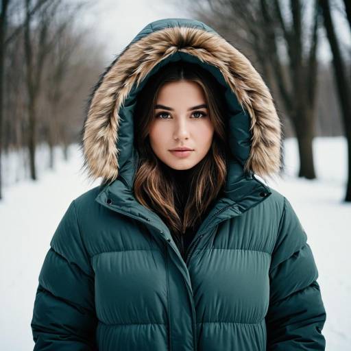 Woman in Winter Puffer Coat with Fur Hood