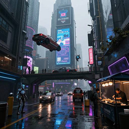 Cyberpunk Cityscape with Neon Streets