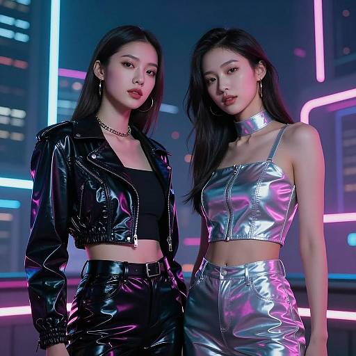 Two Women in Futuristic Neon Outfits