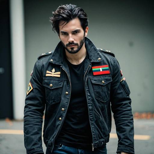 Man in Military-Style Jacket and Black Shirt