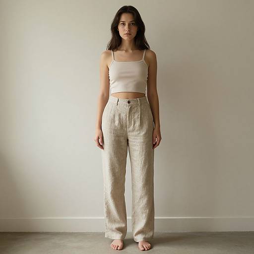 Realistic Woman in Casual Linen Trousers