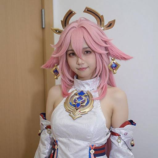 Asian Woman in Floral Cosplay Outfit