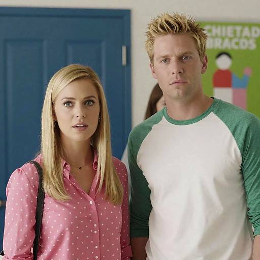 Casual Couple in Colorful Hallway