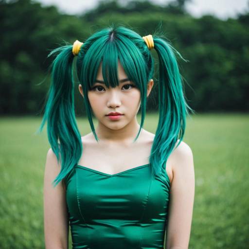 Young Woman with Green Twintails Outdoors
