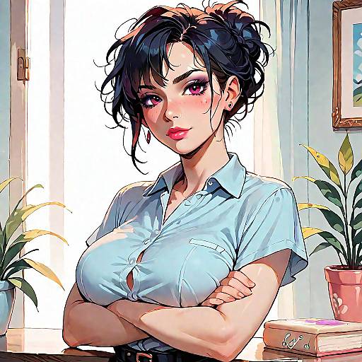 Curvy Girl with Messy Bun in Corporate Setting