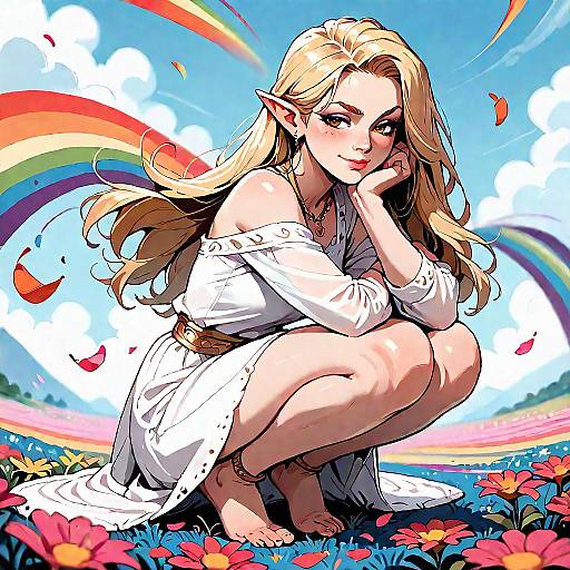 Blonde Elf in Flower Field