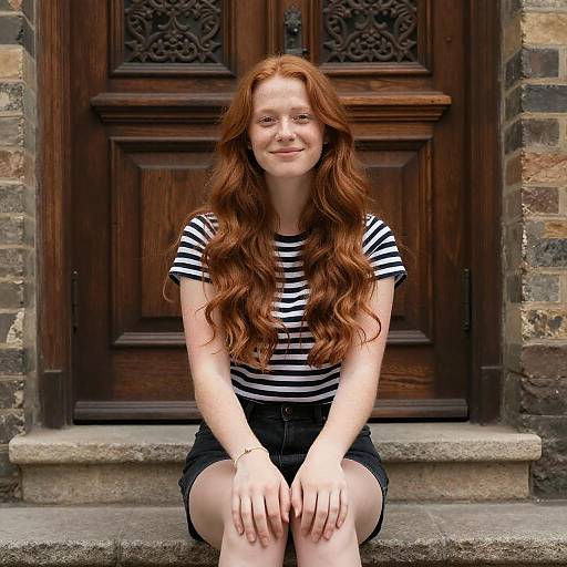 Young Woman on Stone Steps