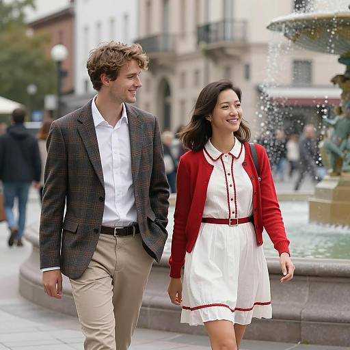 City Stroll by the Fountain Scene
