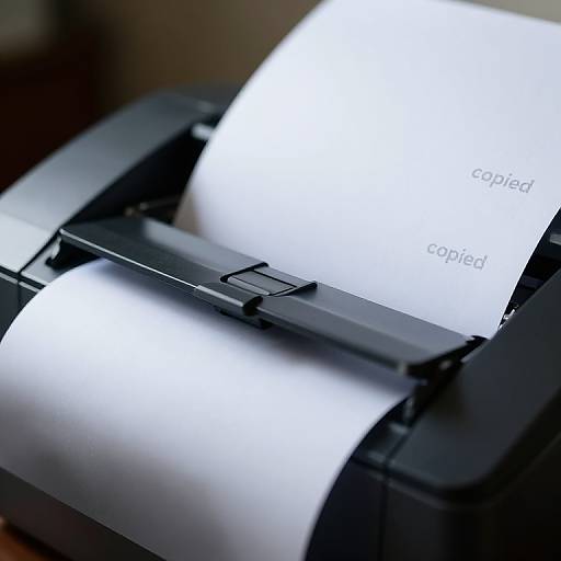 Close-up photograph of a black inkjet printer printing a white sheet of paper with the words 