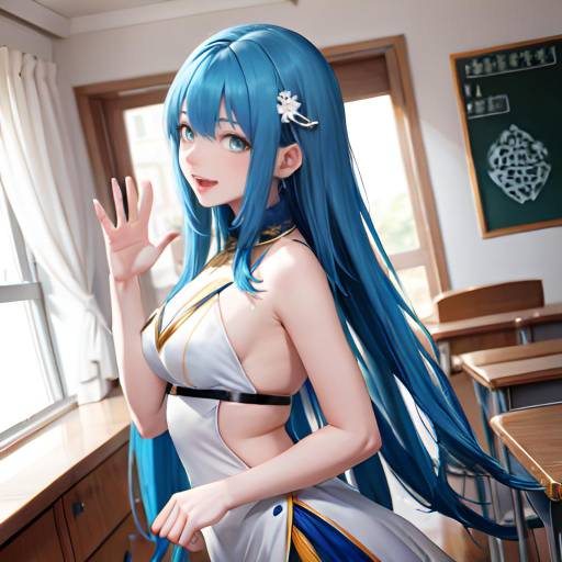 Anime Girl in Maid Outfit in Classroom