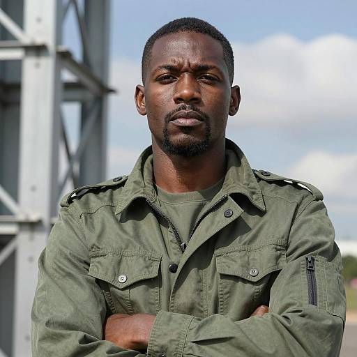 Serious Black Man in Military Jacket