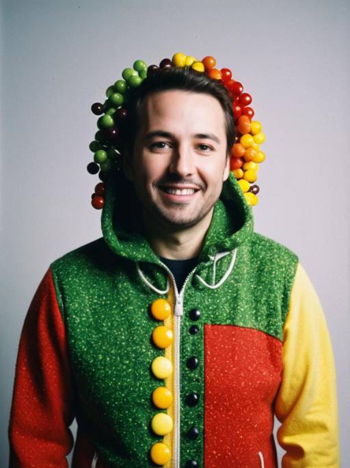 Man in Skittles Costume Studio Portrait