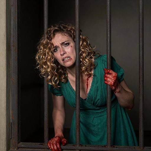 Intense Portrait of a Bloodied Woman