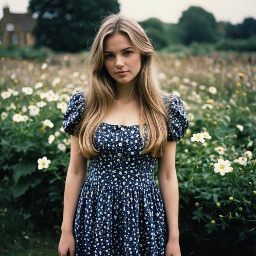 Blonde Girl in British Floral Dress