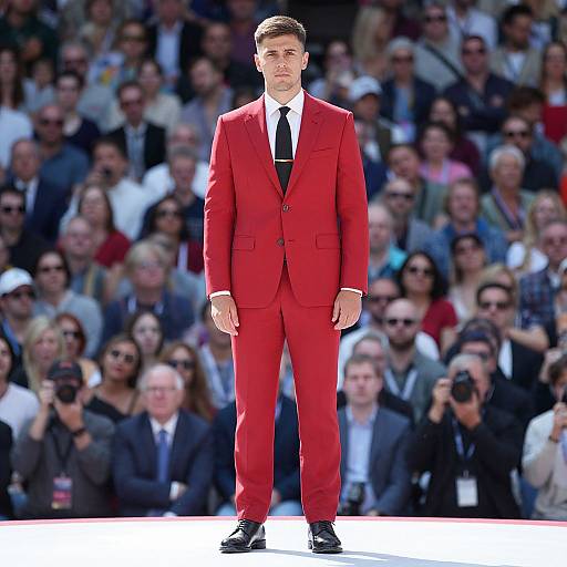 Man in Red Suit Among Crowd