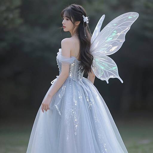 Silver Mist Fairy in Blue Dress